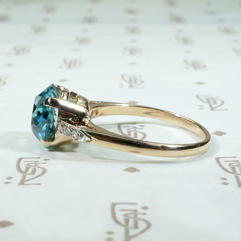 Brilliant Natural Blue Zircon with Diamond Ring