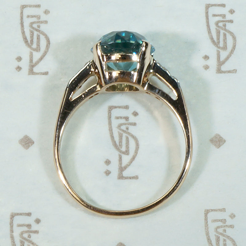 Brilliant Natural Blue Zircon with Diamond Ring