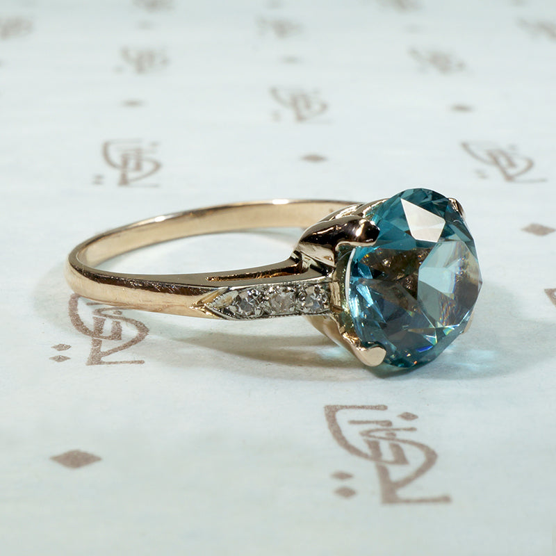 Brilliant Natural Blue Zircon with Diamond Ring