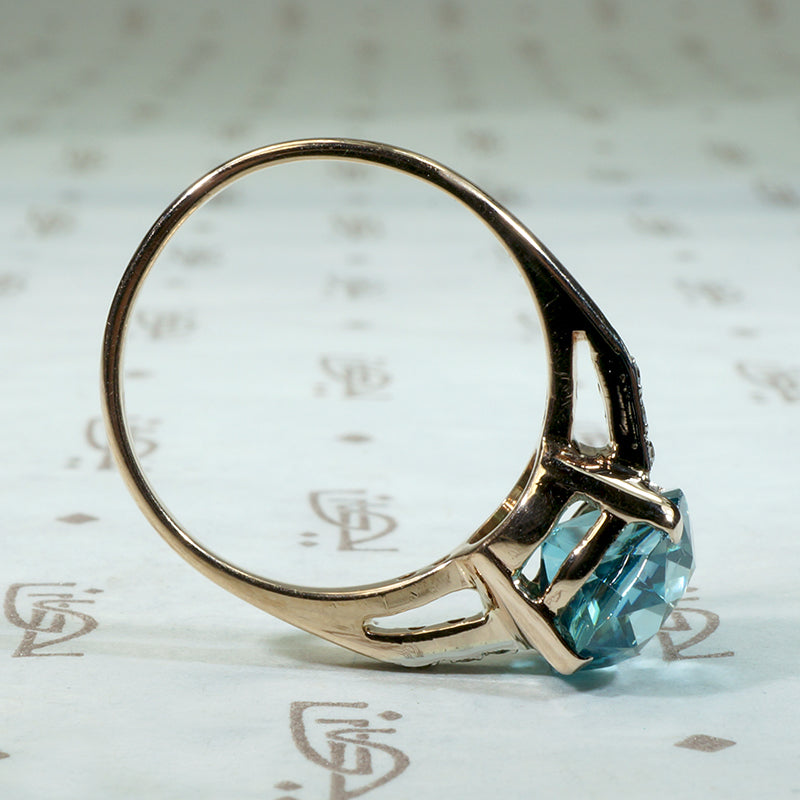 Brilliant Natural Blue Zircon with Diamond Ring