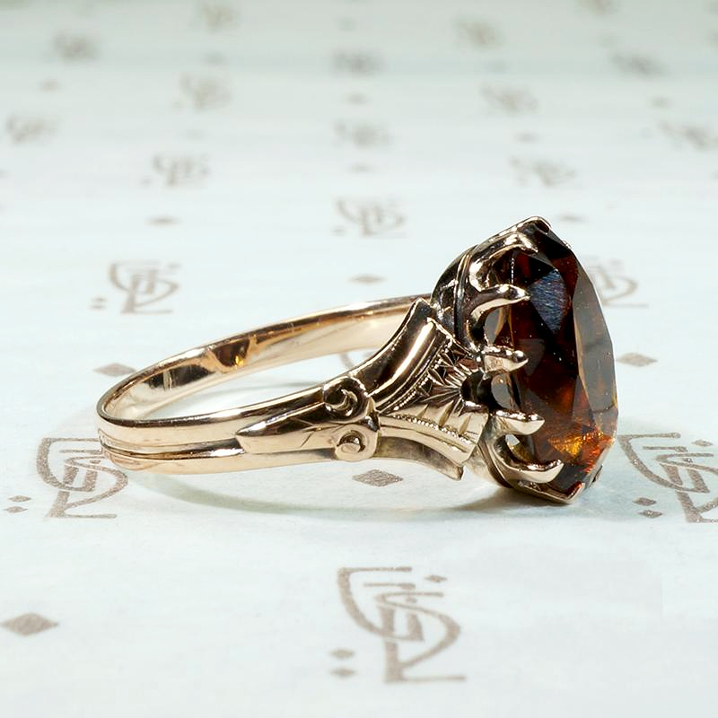Engraved Rose Gold & Madeira Citrine Ring