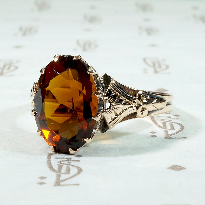 Engraved Rose Gold & Madeira Citrine Ring