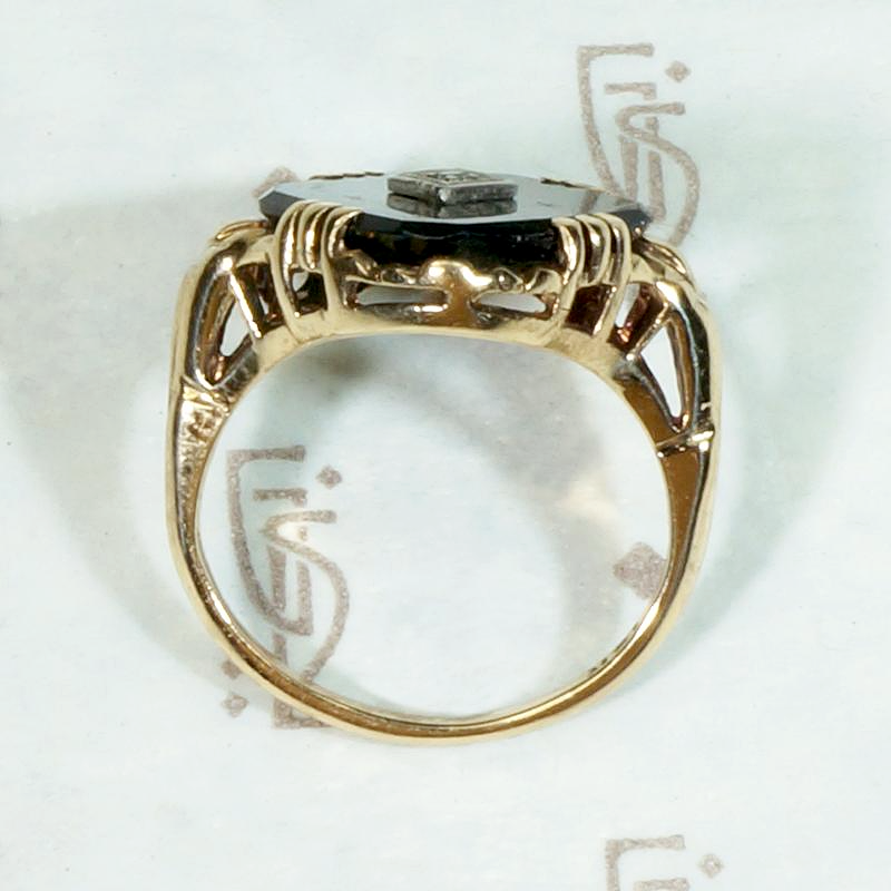 Black Onyx & Diamond 1930s Gold Ring