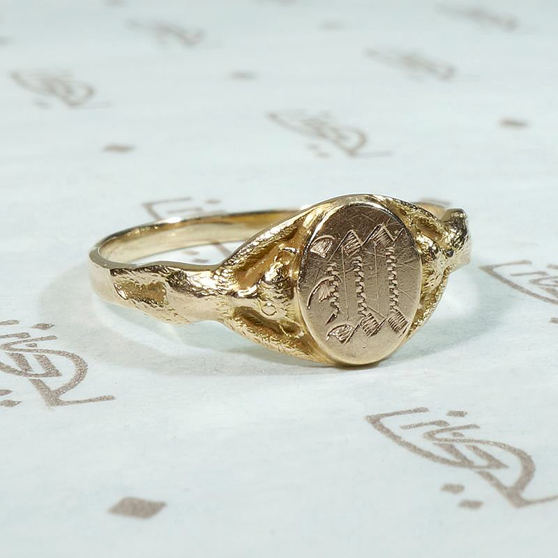 Whimsical Vintage Signet Ring with Bears