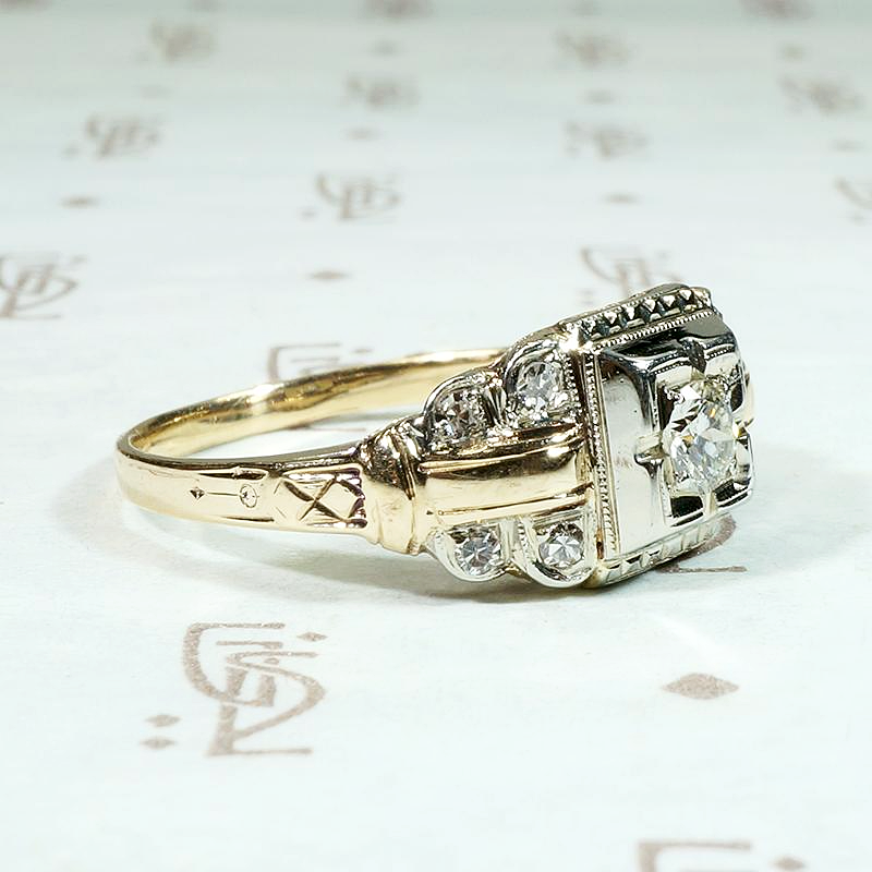 Pretty 1930s Two Tone Diamond Engagement Ring
