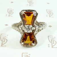 Decadent Art Deco Citrine & Diamond Filigree Ring