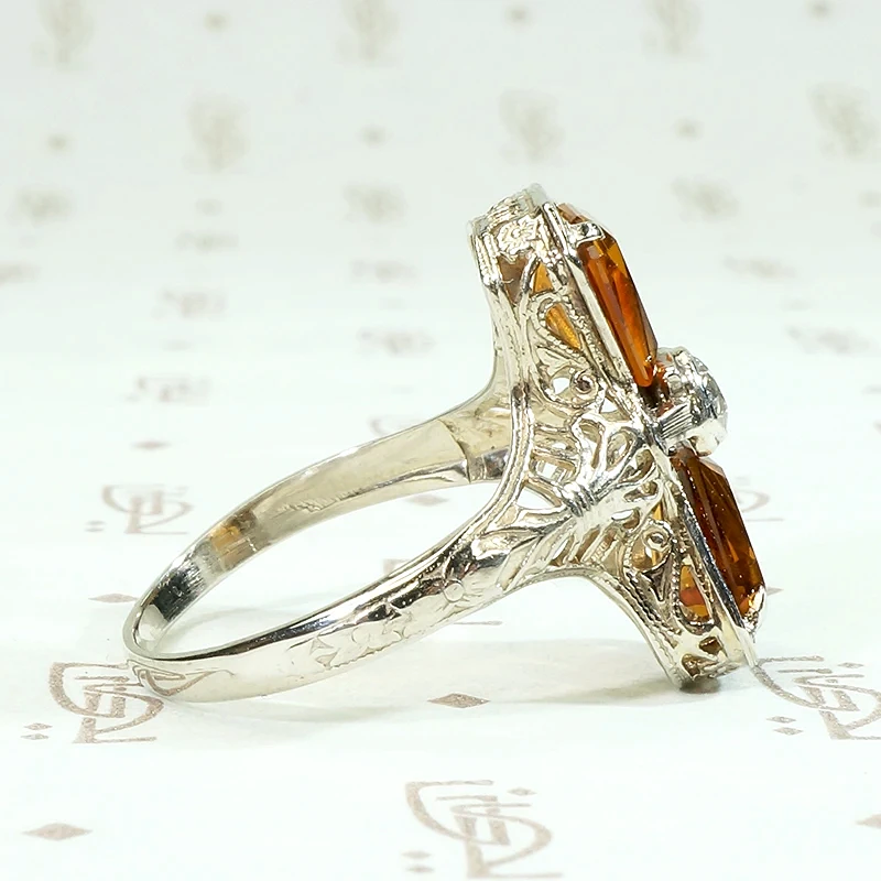 Decadent Art Deco Citrine & Diamond Filigree Ring