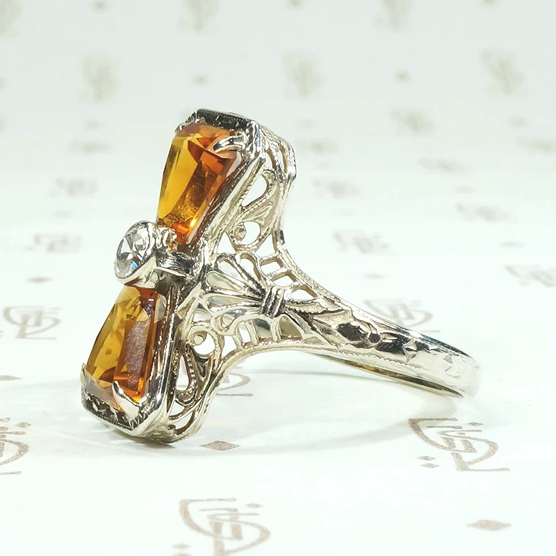Decadent Art Deco Citrine & Diamond Filigree Ring