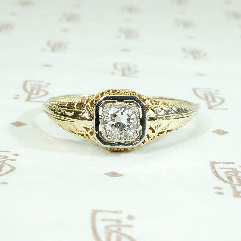"Juliet" Two-Tone Filigree Diamond Solitaire Ring