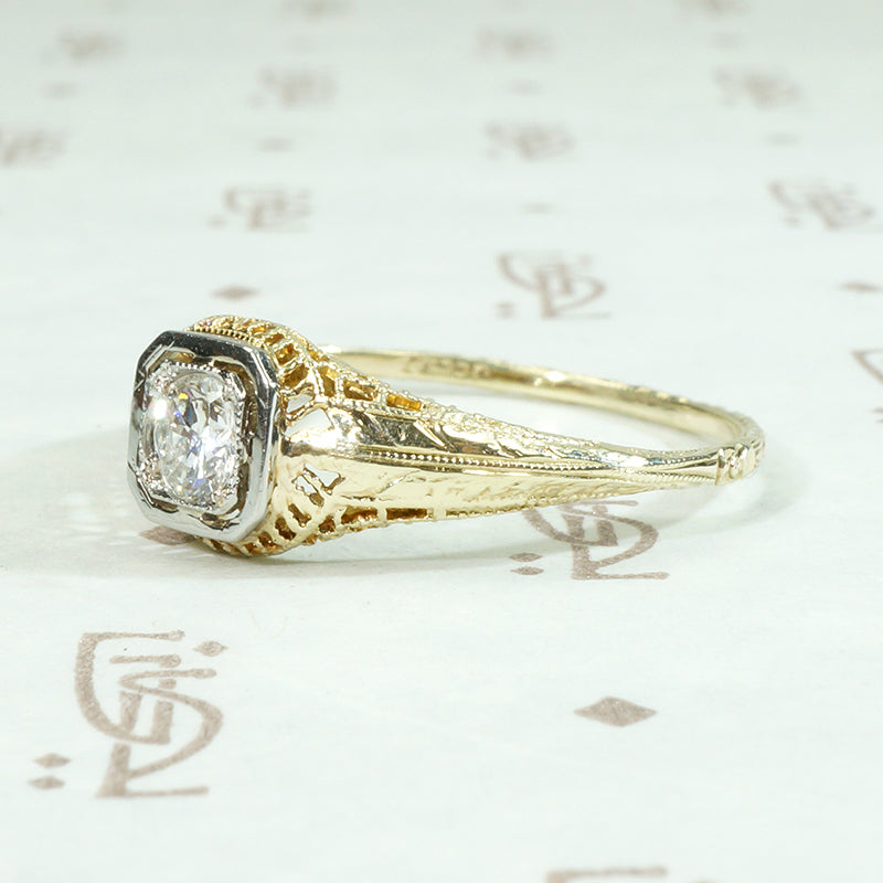 "Juliet" Two-Tone Filigree Diamond Solitaire Ring