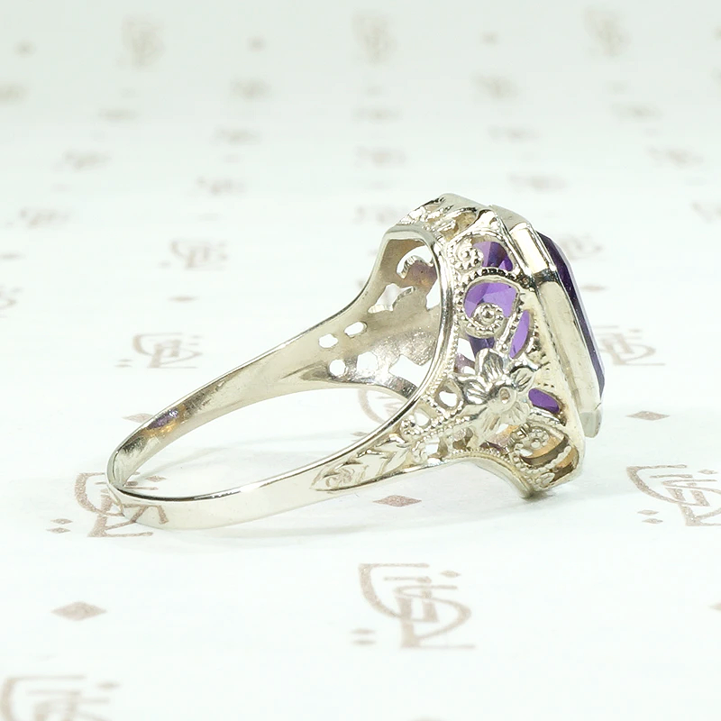 Intense Purple Amethyst in Light & Lacy Filigree Ring