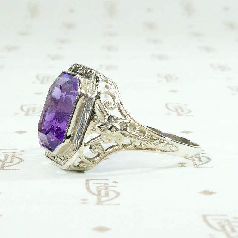 Intense Purple Amethyst in Light & Lacy Filigree Ring