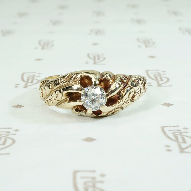 Sculpted & Engraved Belcher Diamond Engagement Ring
