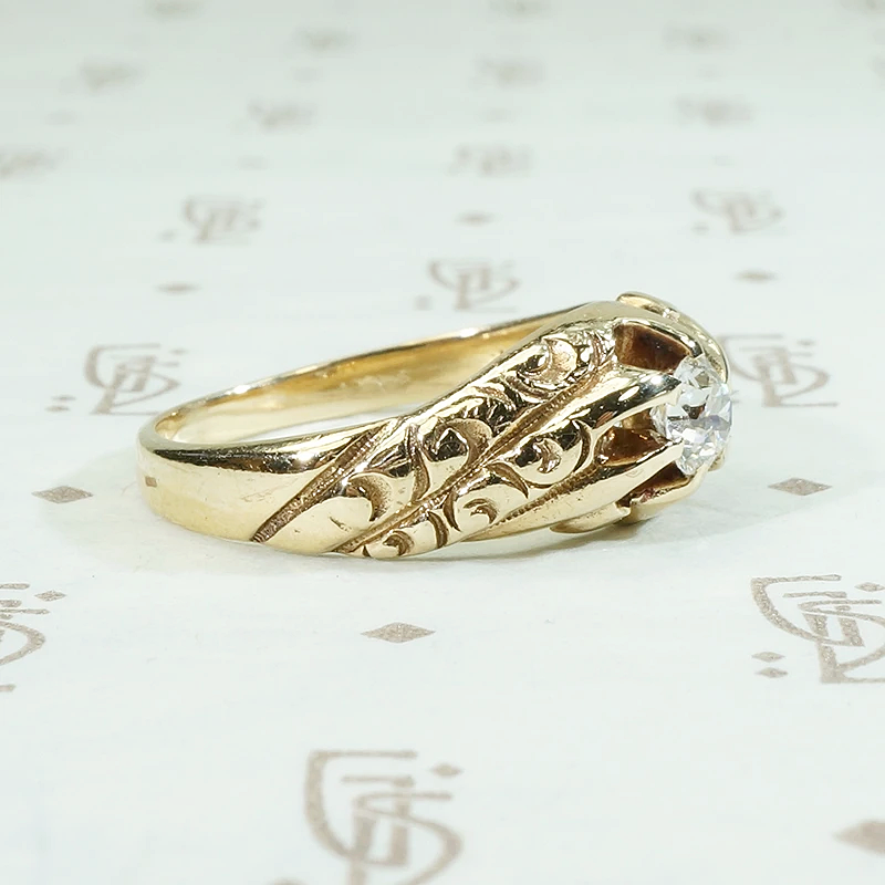 Sculpted & Engraved Belcher Diamond Engagement Ring