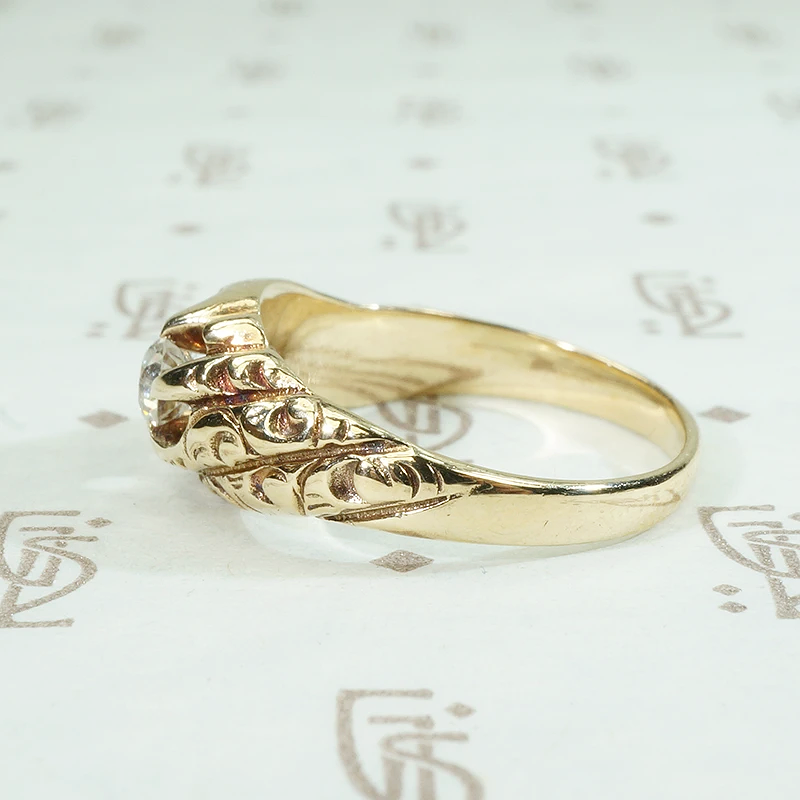 Sculpted & Engraved Belcher Diamond Engagement Ring
