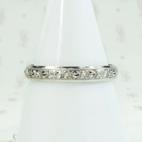 Engraved 18k White Gold Deco Men's Wedding Band