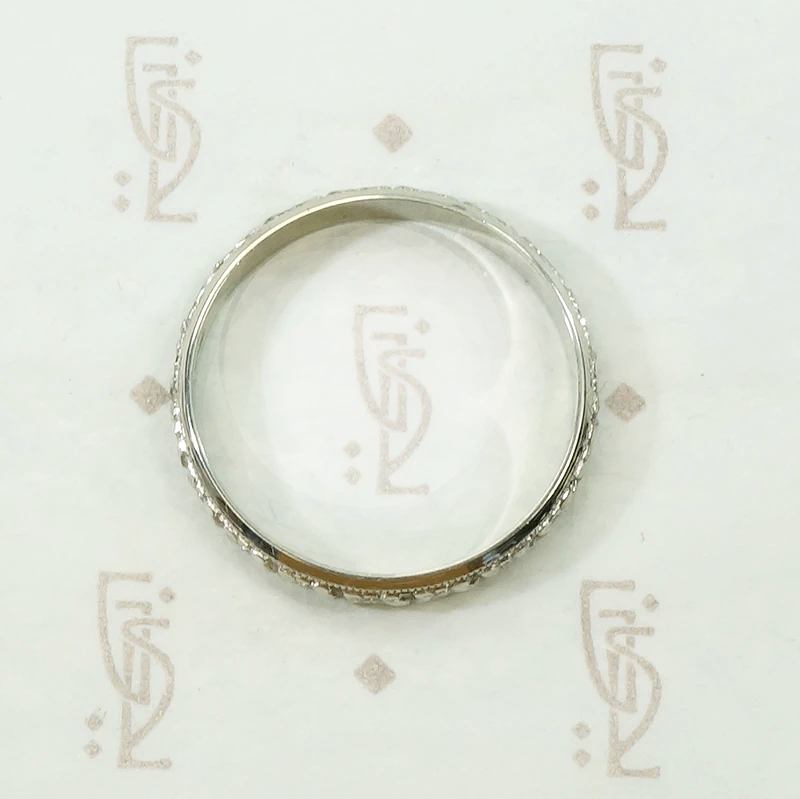 Engraved 18k White Gold Deco Men's Wedding Band