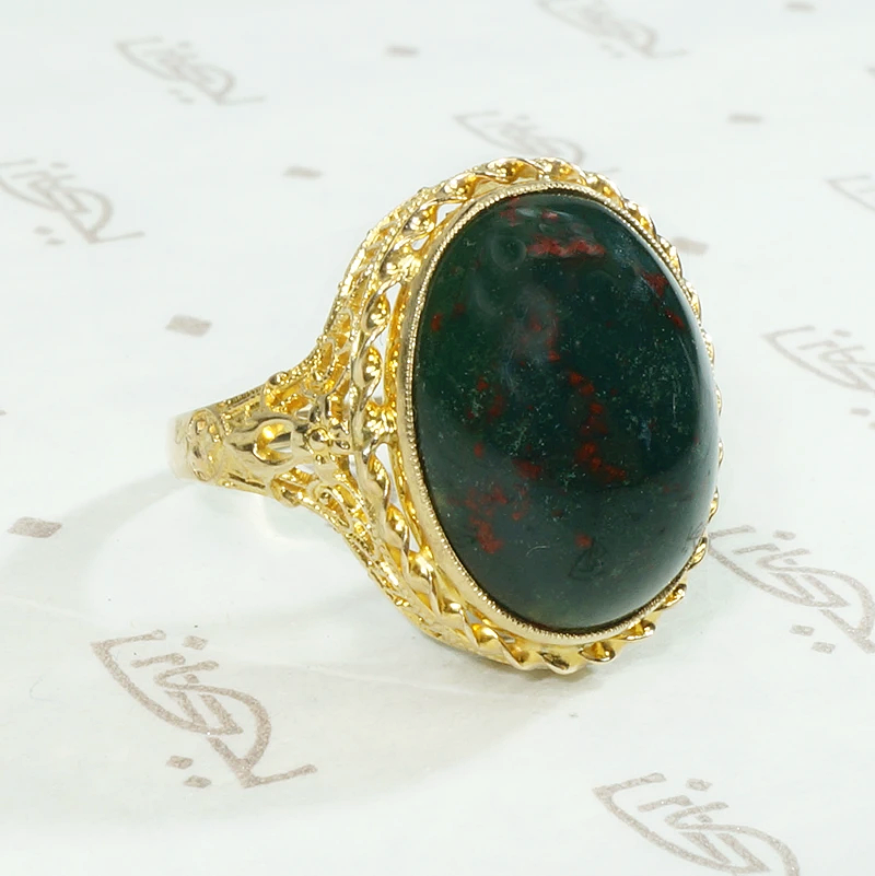 Dramatic Bloodstone in Gold Filigree Ring