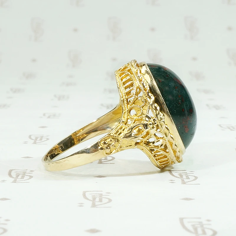 Dramatic Bloodstone in Gold Filigree Ring