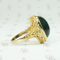 Dramatic Bloodstone in Gold Filigree Ring