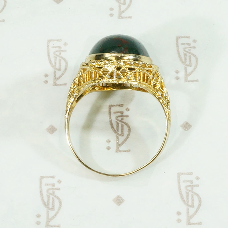 Dramatic Bloodstone in Gold Filigree Ring