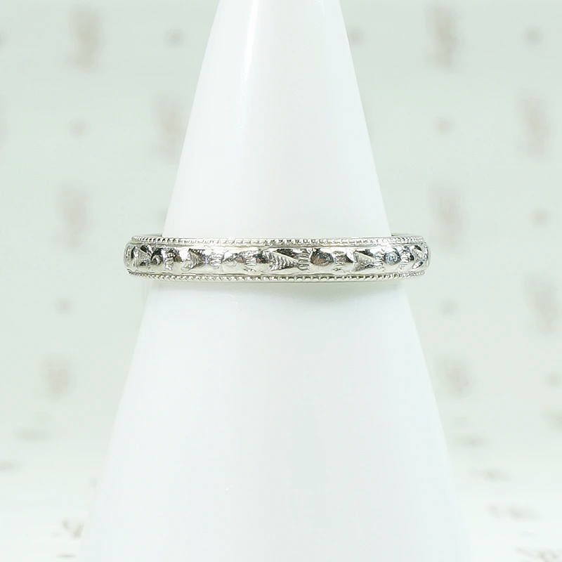 Engraved Platinum and 18k Gold Wedding Band by Traub