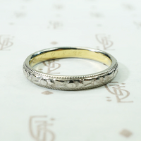 Engraved Platinum and 18k Gold Wedding Band by Traub