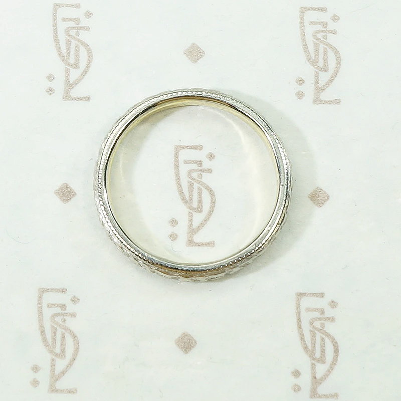 Engraved Platinum and 18k Gold Wedding Band by Traub
