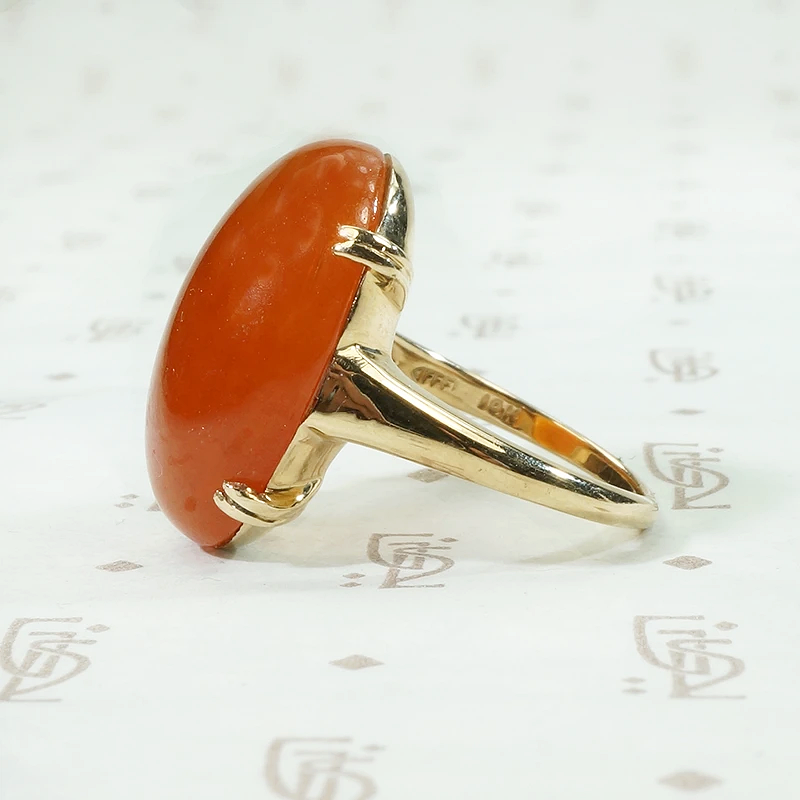 Smoldering Red Jade in Gold Ring