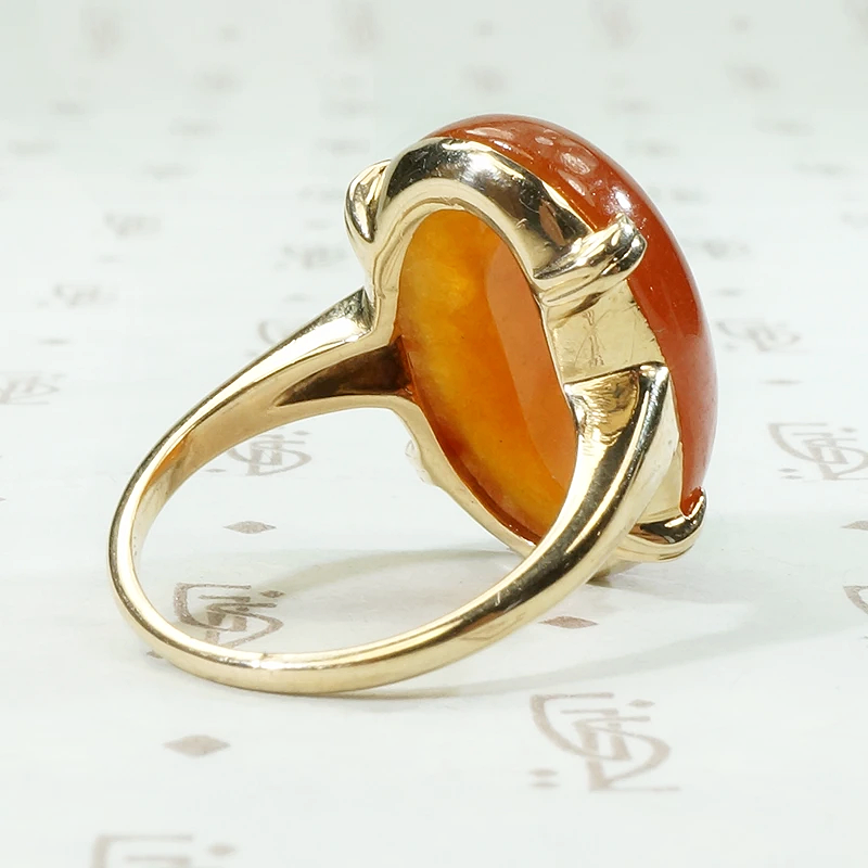 Smoldering Red Jade in Gold Ring