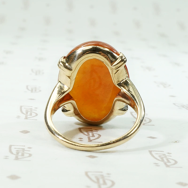 Smoldering Red Jade in Gold Ring