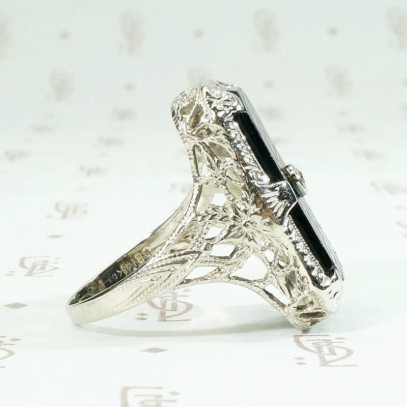 Fresh Carved Onyx & Diamond Filigree Ring