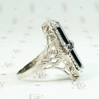Fresh Carved Onyx & Diamond Filigree Ring