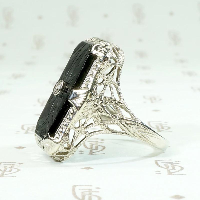 Fresh Carved Onyx & Diamond Filigree Ring