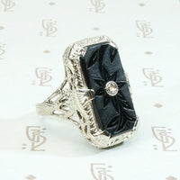 Fresh Carved Onyx & Diamond Filigree Ring