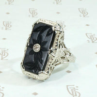 Fresh Carved Onyx & Diamond Filigree Ring