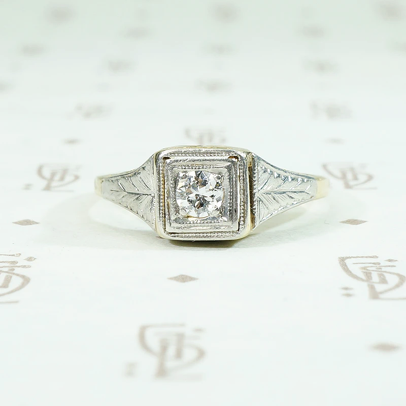 Two-Tone Diamond Ring with Neoclassical Engraving