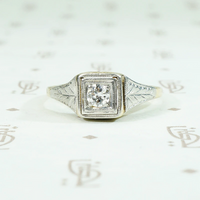Two-Tone Diamond Ring with Neoclassical Engraving