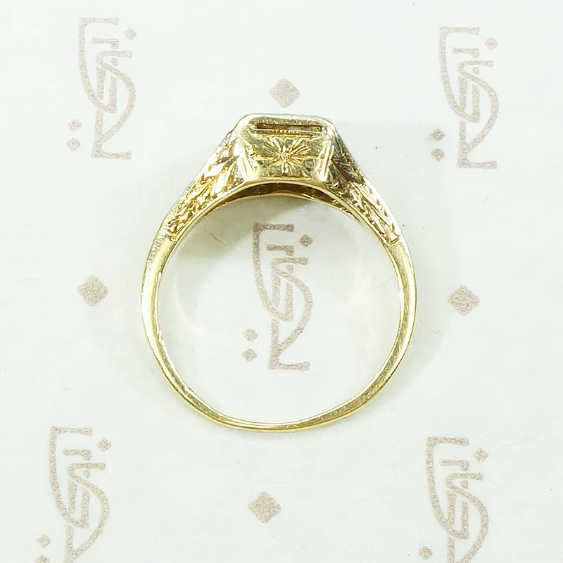Two-Tone Diamond Ring with Neoclassical Engraving