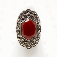 Stunning Carnelian & Marcasite Sterling Art Deco Ring 
