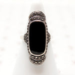 Black Onyx & Glittering Marcasite Art Deco Ring