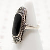 Black Onyx & Glittering Marcasite Art Deco Ring
