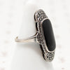 Black Onyx & Glittering Marcasite Art Deco Ring