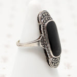 Black Onyx & Glittering Marcasite Art Deco Ring