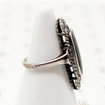 Black Onyx & Glittering Marcasite Art Deco Ring