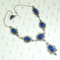 Elaborate Edwardian Lapis & Silver "Y" Necklace