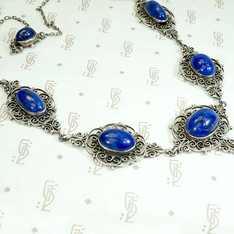 Elaborate Edwardian Lapis & Silver "Y" Necklace