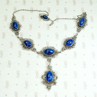Elaborate Edwardian Lapis & Silver "Y" Necklace