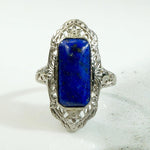 Incredible Blue Lapis Lazuli in White Gold Filigree Ring