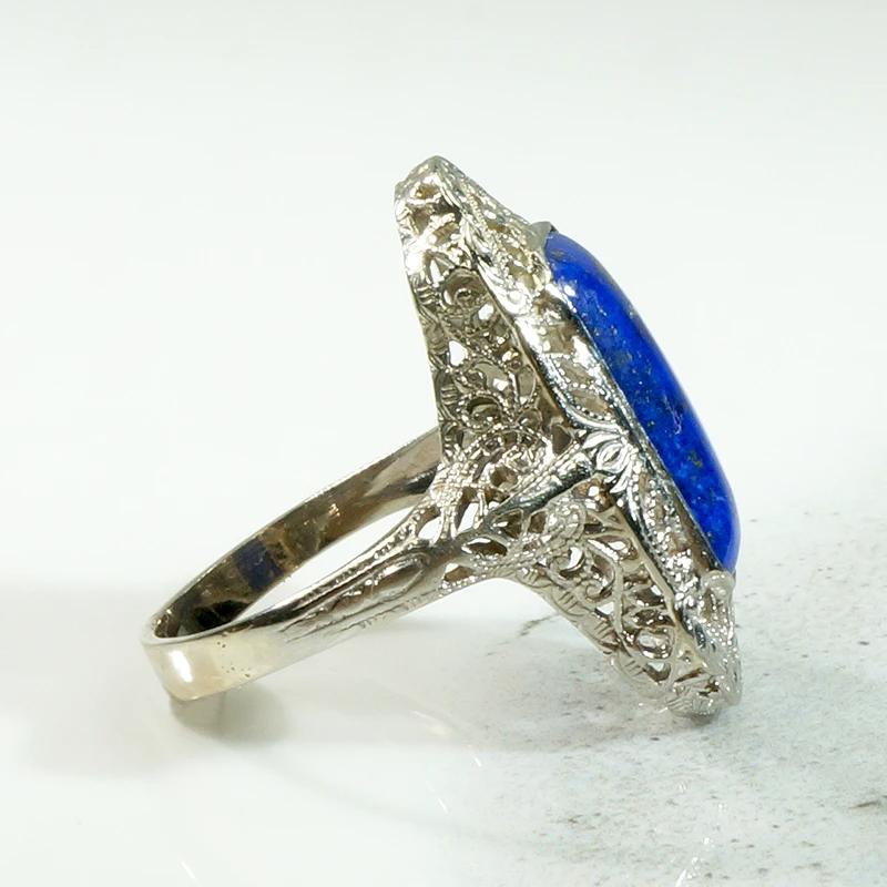 Incredible Blue Lapis Lazuli in White Gold Filigree Ring